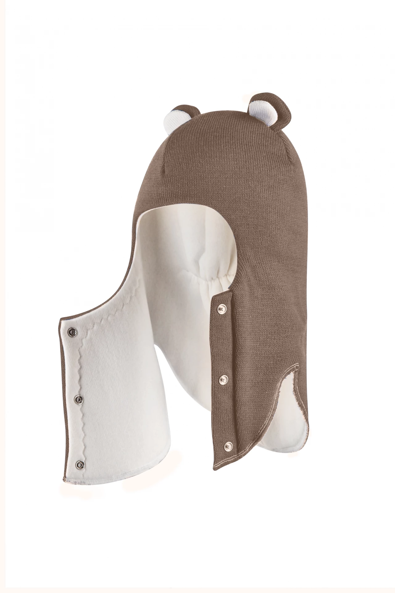 Зимова шапочка-шолом Corona.hm "Ведмедик" з кнопочками молочний шоколад