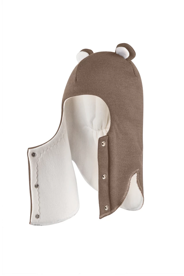 Зимова шапочка-шолом Corona.hm "Ведмедик" з кнопочками молочний шоколад