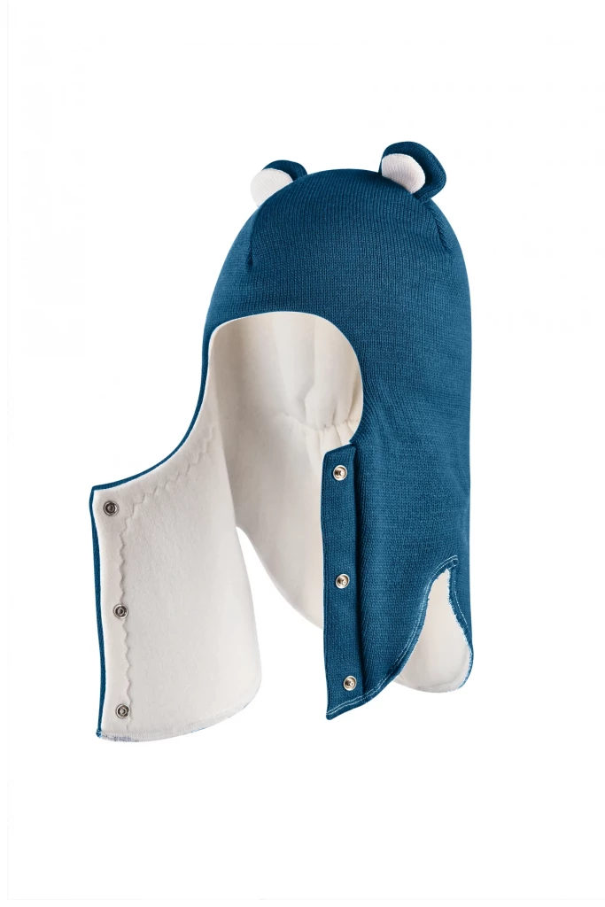 Зимова шапочка-шолом Corona.hm "Ведмедик" з кнопочками морська хвиля