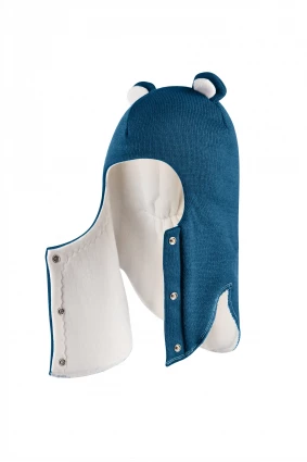 Зимова шапочка-шолом Corona.hm "Ведмедик" з кнопочками морська хвиля