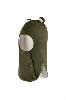 Зимова шапочка-шолом Corona.hm "Ведмедик" з кнопочками хакі