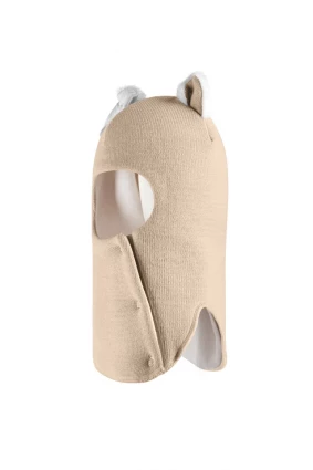 Зимова шапочка-шолом Corona.hm "Кицюня" з кнопочками беж золотий