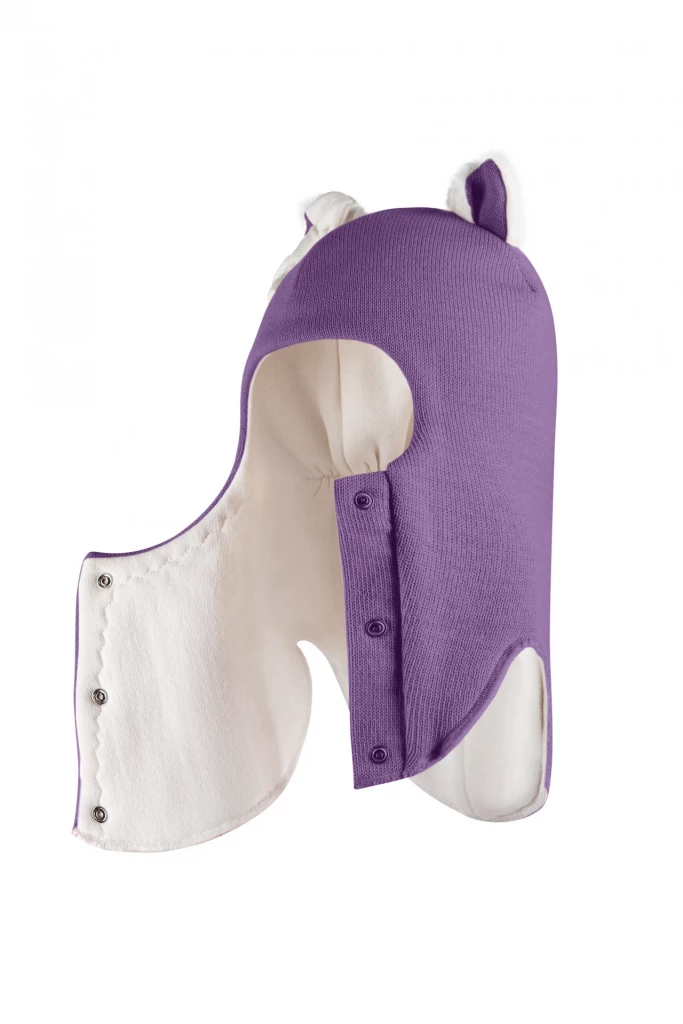 Зимняя шапочка-шлем Corona.hm "Кошечка" на кнопочках  фиалка