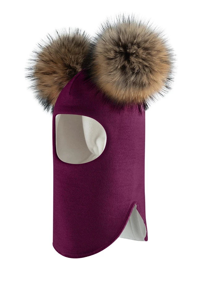 Зимова шапочка-шолом Corona.hm "Карамелька" бордо з 2 натуральними помпонами