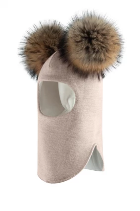 Зимова шапочка-шолом Corona.hm "Карамелька" лате з 2 натуральними помпонами