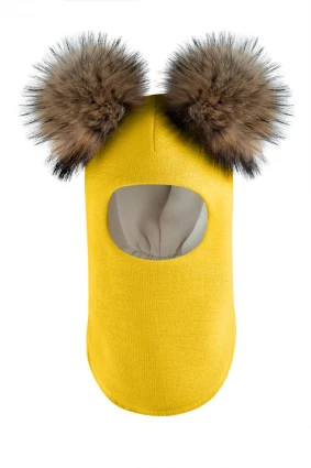 Зимова шапочка-шолом Corona.hm "Карамелька"сонце  з 2 натуральними помпонами єнот