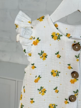 Комбинезон из муслина *Желтый цветочек* + панама с бантиком
