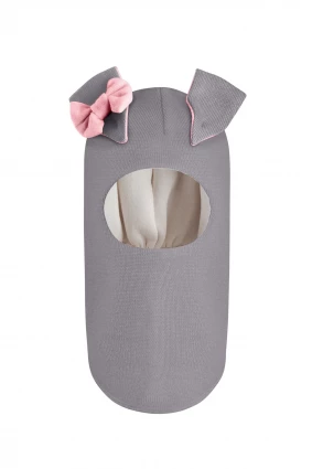 Зимняя шапочка шлем Corona.hm "Зайчик" дымка розовый бантик