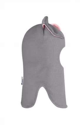 Зимняя шапочка шлем Corona.hm "Зайчик" дымка розовый бантик