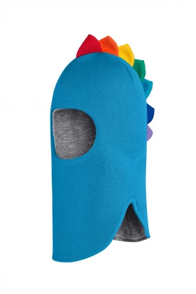 Зимняя шапочка шлем Corona.hm "Мисс Дино с  гребешком радуга " бирюза