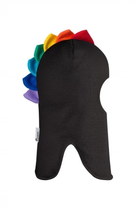 Зимняя шапочка шлем Corona.hm "Мисс Дино с  гребешком радуга " графит