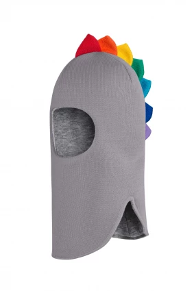 Зимняя шапочка шлем Corona.hm "Мисс Дино с  гребешком радуга" дымка