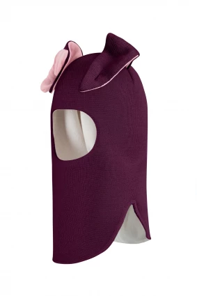 Зимняя шапочка шлем Corona.hm "Зайчик" бордо  розовый бантик