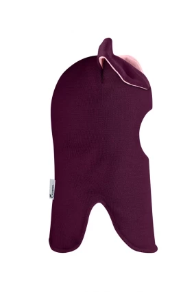 Зимова шапочка-шолом Corona.hm "Зайка" бордо  рожевий бантик