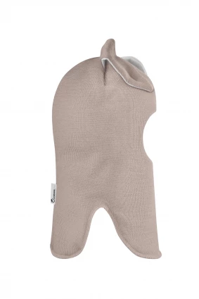 Зимняя шапочка-шлем Corona.hm "Зайчик" на кнопочках латте белый бантик