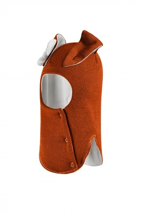 Зимняя шапочка-шлем Corona.hm "Зайчик" на кнопочках оранж белый бантик