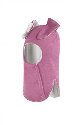 Зимняя шапочка-шлем Corona.hm "Зайчик" на кнопочках пыльно-розовый  бантик