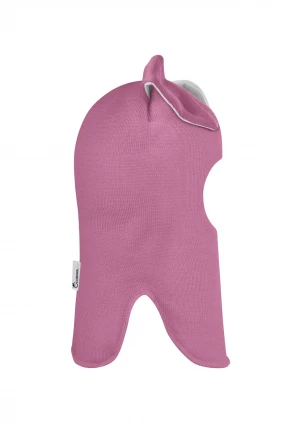 Зимняя шапочка-шлем Corona.hm "Зайчик" на кнопочках пыльно-розовый  бантик