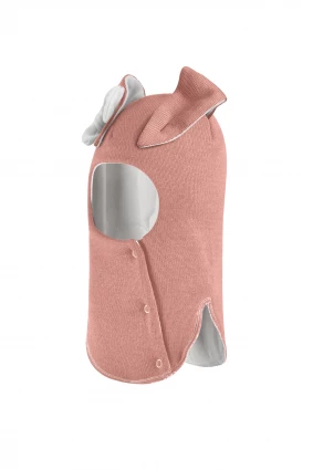 Зимняя шапочка-шлем Corona.hm "Зайчик" на кнопочках пудра белый бантик