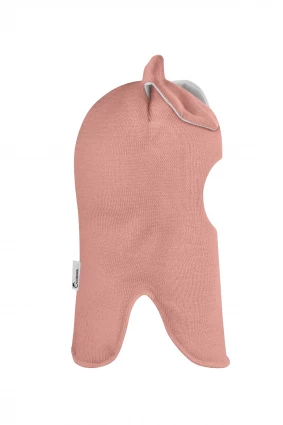 Зимняя шапочка-шлем Corona.hm "Зайчик" на кнопочках пудра белый бантик