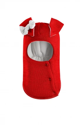 Зимняя шапочка-шлем Corona.hm "Зайчик" на кнопочках красный белый бантик