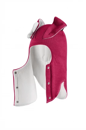 Зимняя шапочка-шлем Corona.hm "Зайчик" на кнопочках ягодный белый бантик