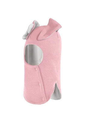 Зимняя шапочка-шлем Corona.hm "Зайчик" на кнопочках розовый белый бантик