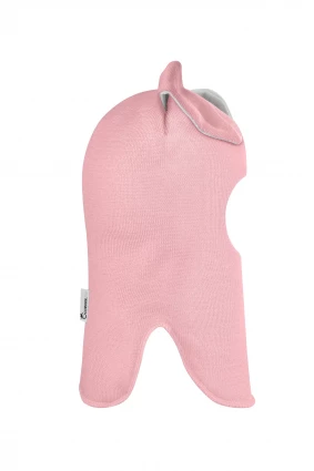 Зимняя шапочка-шлем Corona.hm "Зайчик" на кнопочках розовый белый бантик