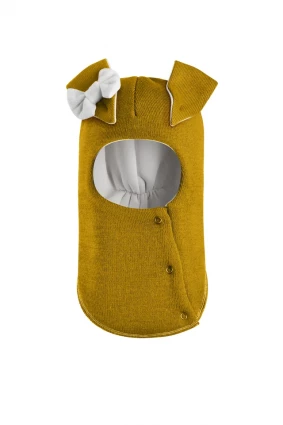 Зимова шапочка-шолом Corona.hm "Зайка" медовий білий бантик