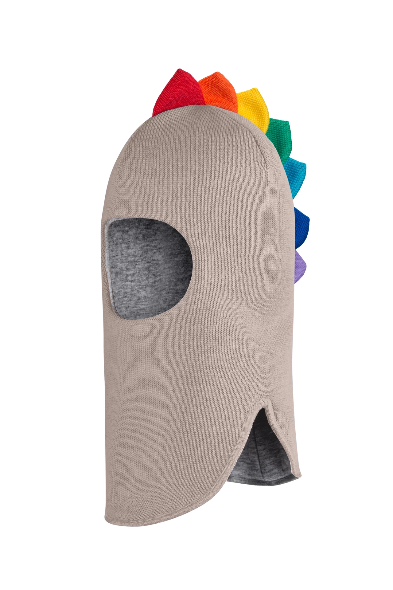 Зимняя шапочка шлем Corona.hm " Дино с гребешком радуга" латте