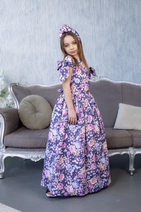 Сукня для дівчинки Corona.hm “Шарм”, квіти на синьому