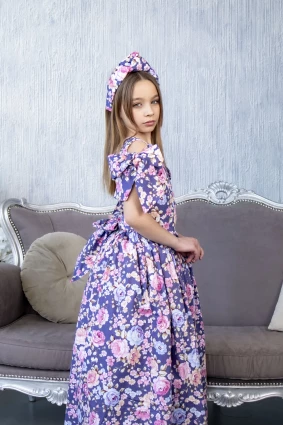 Сукня для дівчинки Corona.hm “Шарм”, квіти на синьому