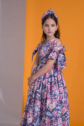 Сукня для дівчинки Corona.hm “Шарм”, квіти на синьому