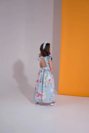 Платье для девочки Corona.hm “Роскошь”, пион на голубом