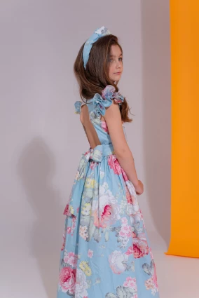 Платье для девочки Corona.hm “Роскошь”, пион на голубом