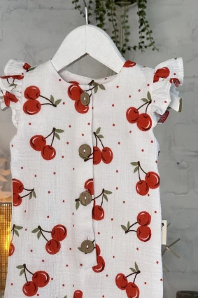 Комбинезон из муслина *Вишенька* + панама с бантиком