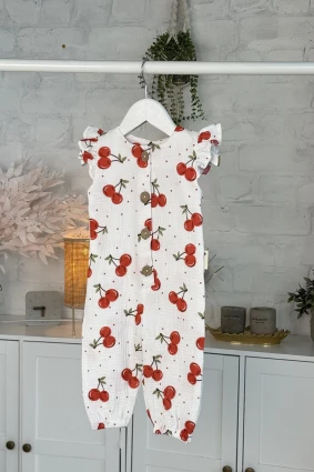 Комбинезон из муслина *Вишенька* + панама с бантиком