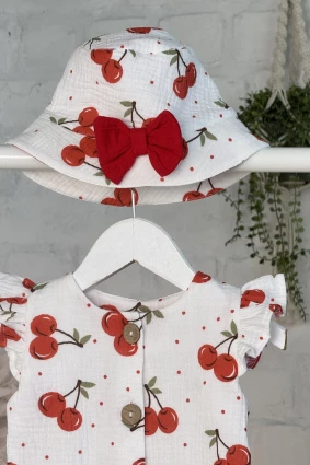 Комбинезон из муслина *Вишенька* + панама с бантиком