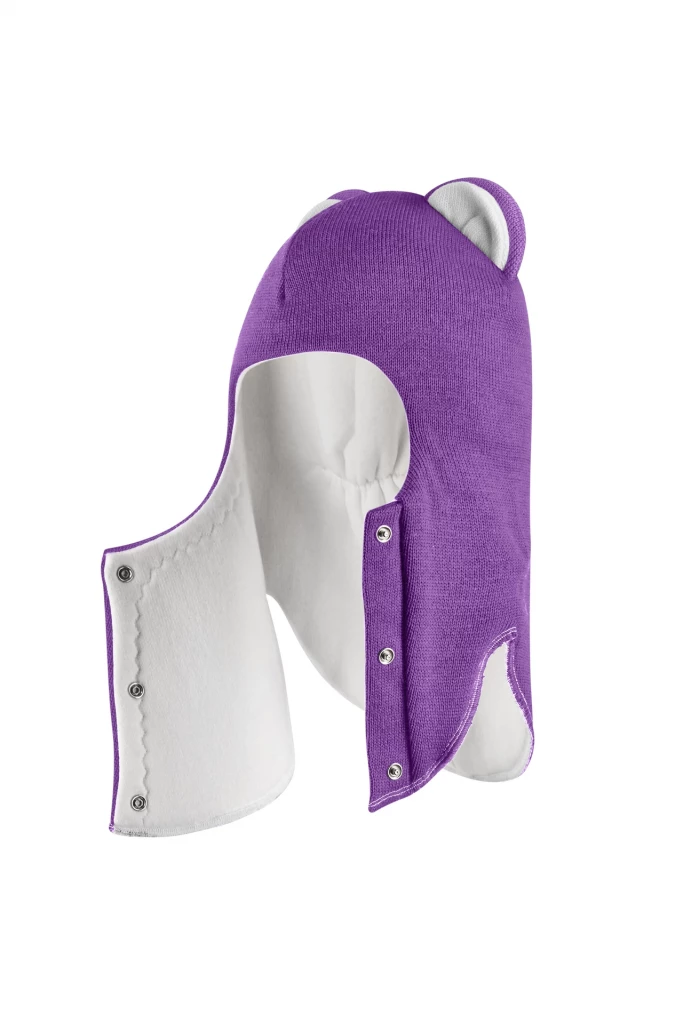 Зимняя шапочка-шлем Corona.hm “Лев” на кнопках фиалка