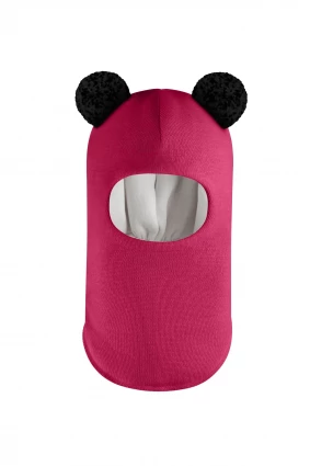 Зимняя шапочка шлем Corona.hm "Пандочка с черными помпонами" ягодный