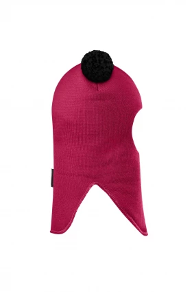 Зимняя шапочка шлем Corona.hm "Пандочка с черными помпонами" ягодный