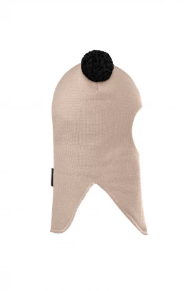 Зимняя шапочка шлем Corona.hm "Пандочка с черными помпонами" беж золотой