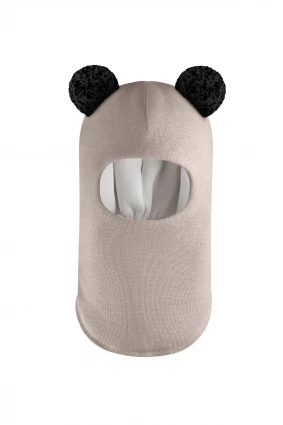 Зимняя шапочка шлем Corona.hm "Пандочка с черными помпонами" капучино