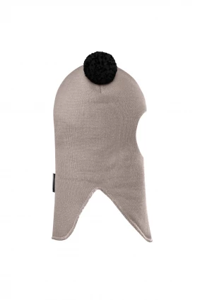 Зимняя шапочка шлем Corona.hm "Пандочка с черными помпонами" капучино