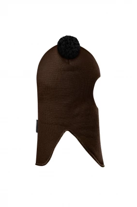 Зимняя шапочка шлем Corona.hm "Пандочка с черными помпонами" шоколад