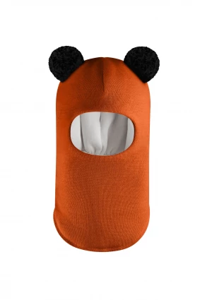 Зимняя шапочка шлем Corona.hm "Пандочка с черными помпонами" оранж