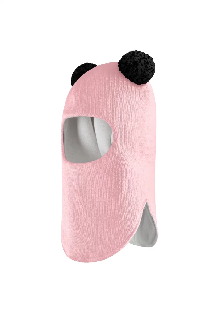 Зимняя шапочка шлем Corona.hm "Пандочка с черными помпонами" розовый