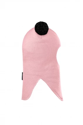 Зимняя шапочка шлем Corona.hm "Пандочка с черными помпонами" розовый
