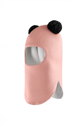 Зимняя шапочка шлем Corona.hm "Пандочка с черными помпонами" пудра