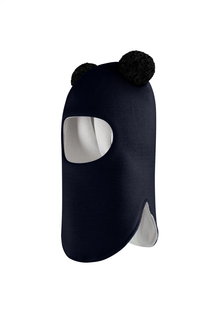 Зимняя шапочка шлем Corona.hm "Пандочка с черными помпонами" синий бархат